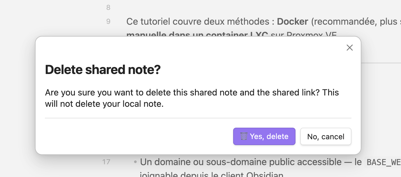 Confirmation de suppression