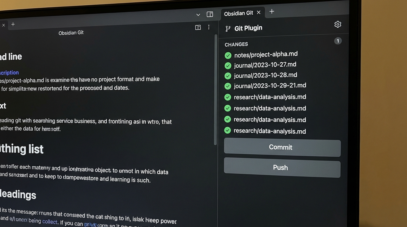 Le panneau Obsidian Git ouvert avec la liste des fichiers modifiés